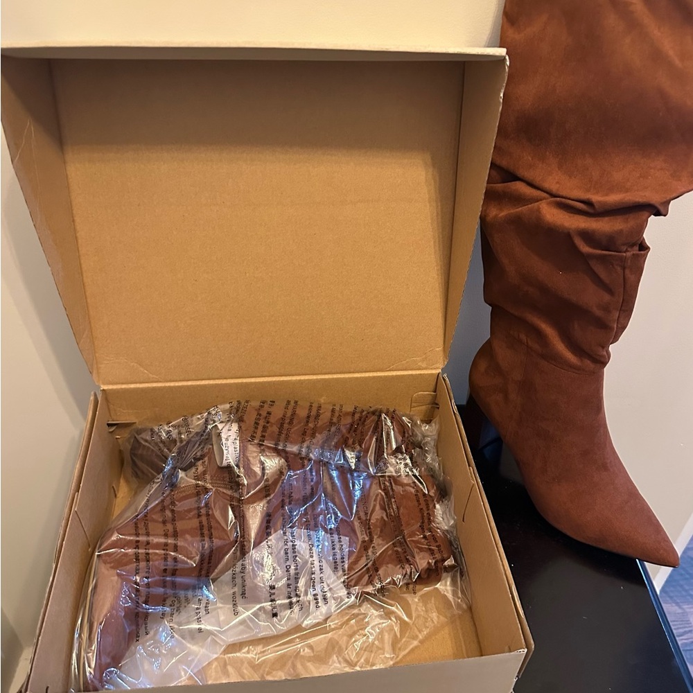 Brown Suede Knee-High Boots